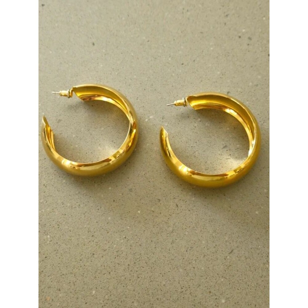 Chunky Gold Tone Hoop Earrings Statement Wide Hoops